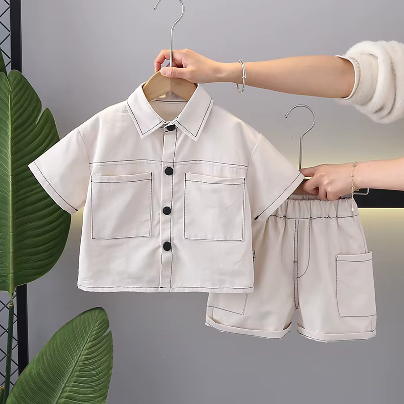 Vêtements d'été pour enfants garçons, vêtements de travail solides, T-Shirts à manches courtes avec 