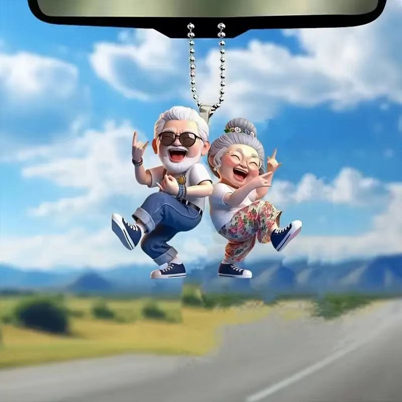 Pendentif plat en acrylique 2D pour Couple âgé, tendance, porte-clés de voiture, rétroviseur de voit
