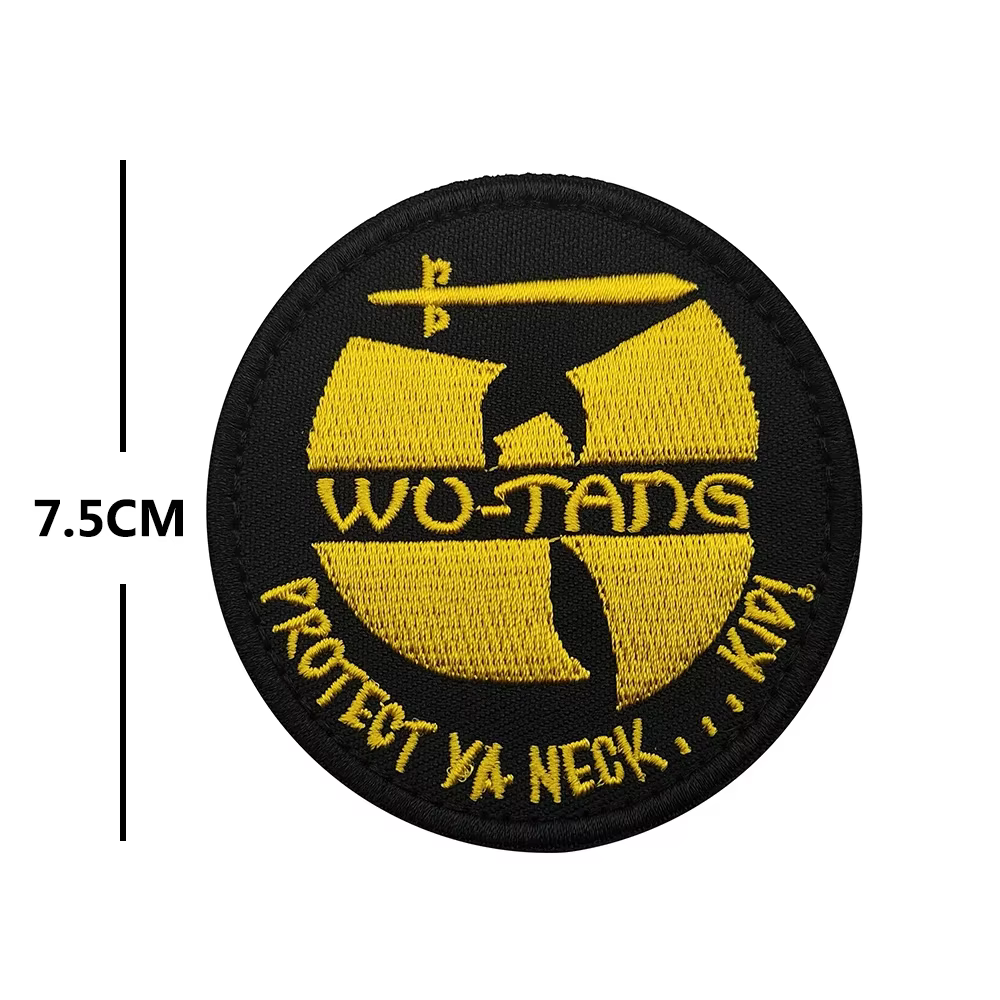 Patch en tissu classique Hip-Hop Wu-Tang Clan, logo jaune 'W', slogan 'Protect Ya Neck', badge brodé