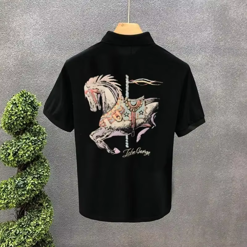 Hommes avec col T-shirt imprimé blanc col rond noir haute qualité luxe décontracté pas cher hauts Kp