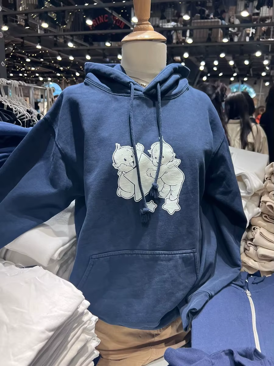 Sweat à capuche imprimé étoile d'ange pour femme, avec poches, manches longues, Style Preppy, mignon