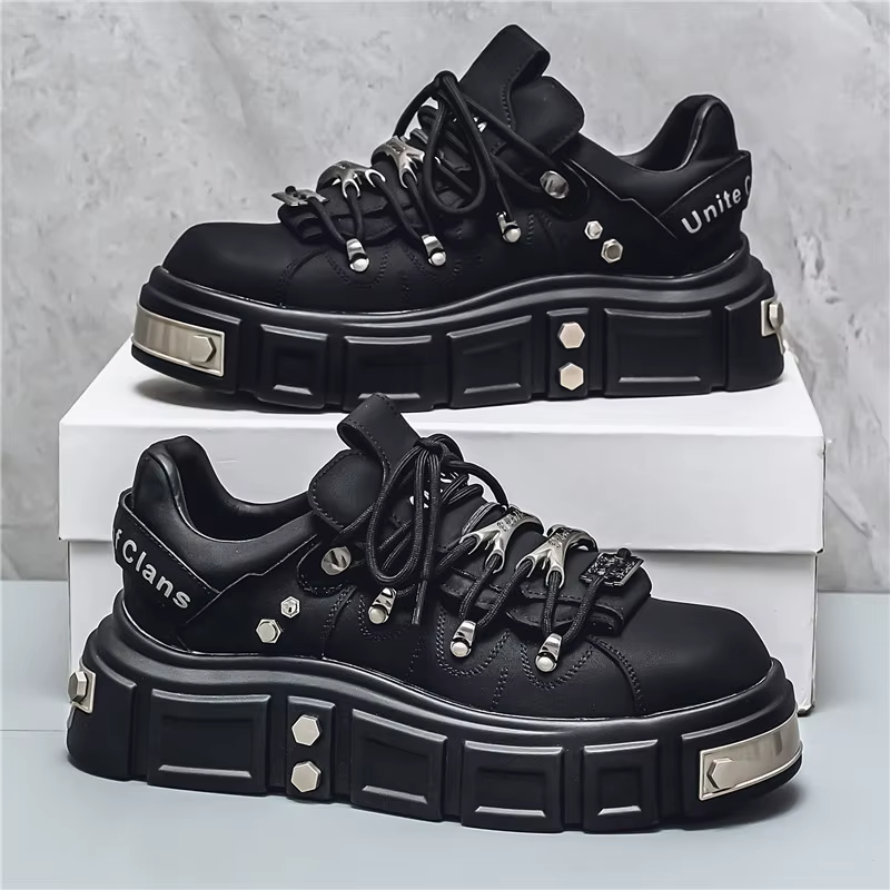 Automne hommes espadrilles décontractées en métal Punk plate-forme chaussures de Skateboard Tennis c