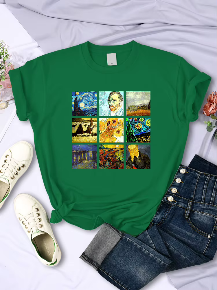 Van Gogh fonctionne Sanskrit imprimé femmes hauts respirant décontracté t-shirts mode été à manches 
