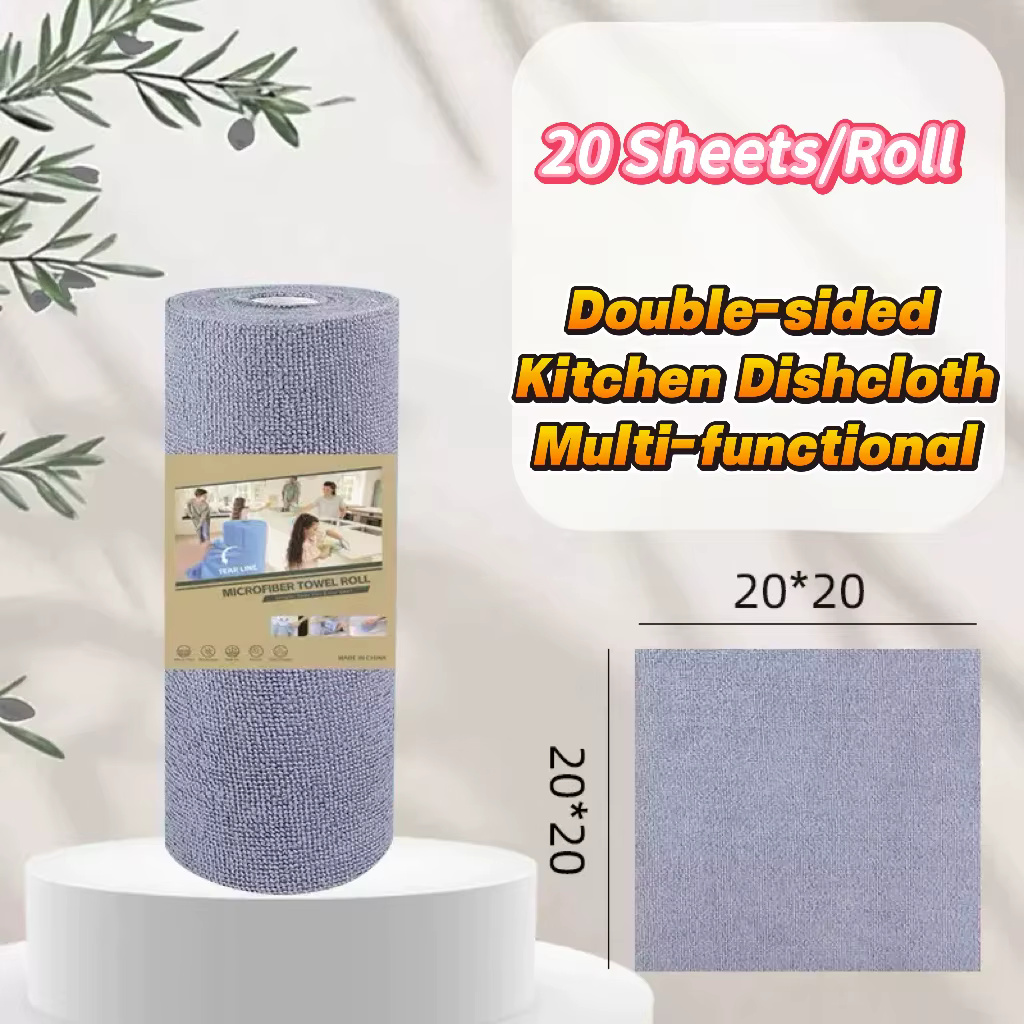 Chiffon microfibre 20 feuilles par rouleau – Chiffon de cuisine multifonction double face, idéal pou