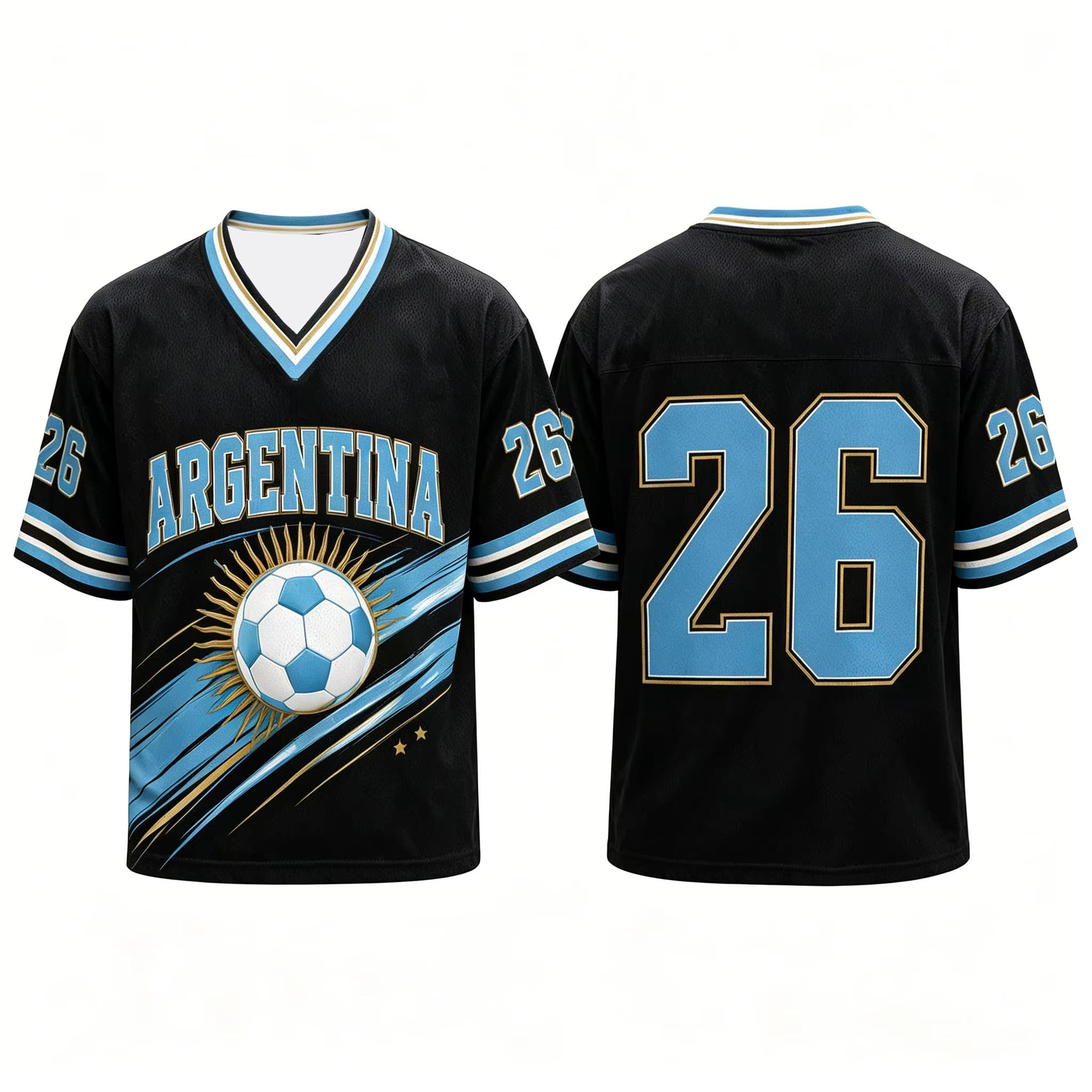 Maillot de football rétro Argentine, numéro 26, col en V, t-shirt respirant, tee-shirt de football s
