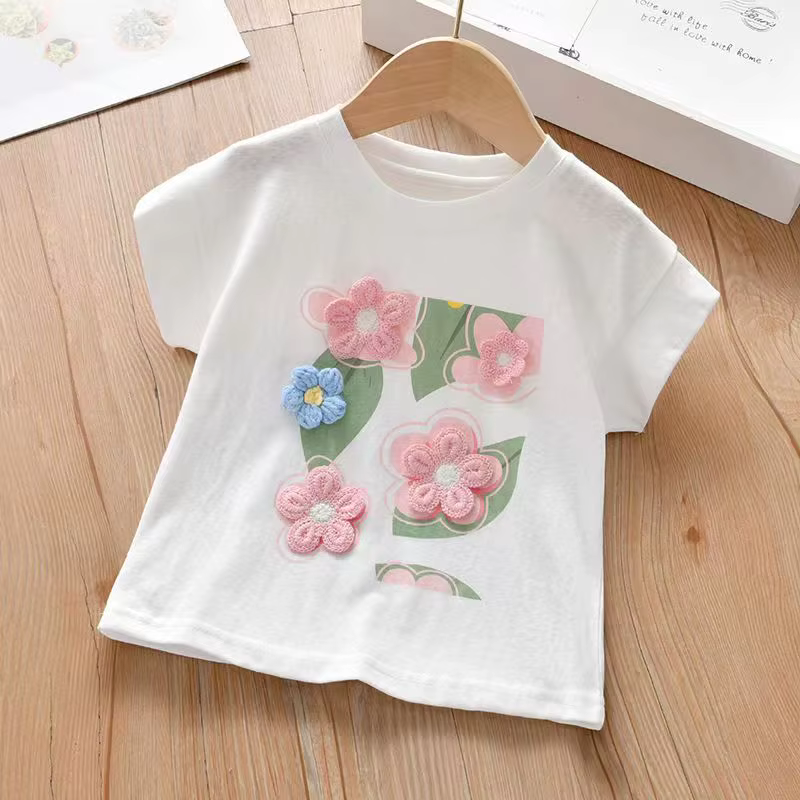 T-shirt à manches courtes pour filles, vêtements d'été, motif floral