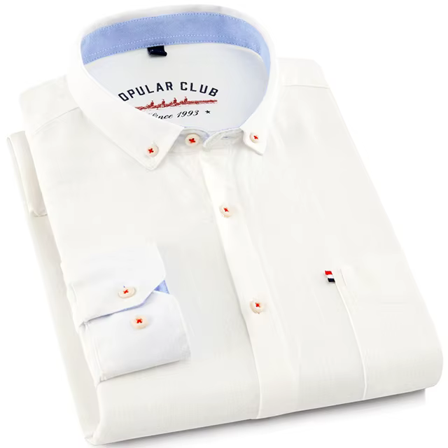 Chemise habillée à col boutonné pour hommes, mélange de coton et de lin respirant, manches longues, 