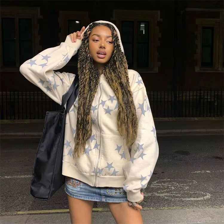 Sweat à capuche en polaire à étoiles pour femme, printemps-été 2025, nouveau, ample et polyvalent