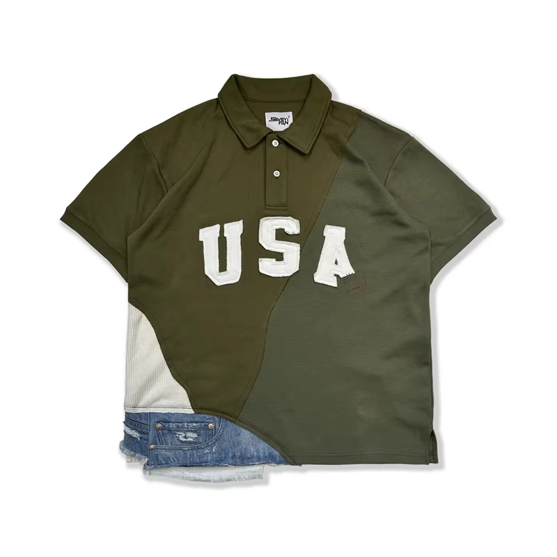 ABOORUN hommes polos broderie Patchwork t-shirts Streetwear couverture en coton pour homme