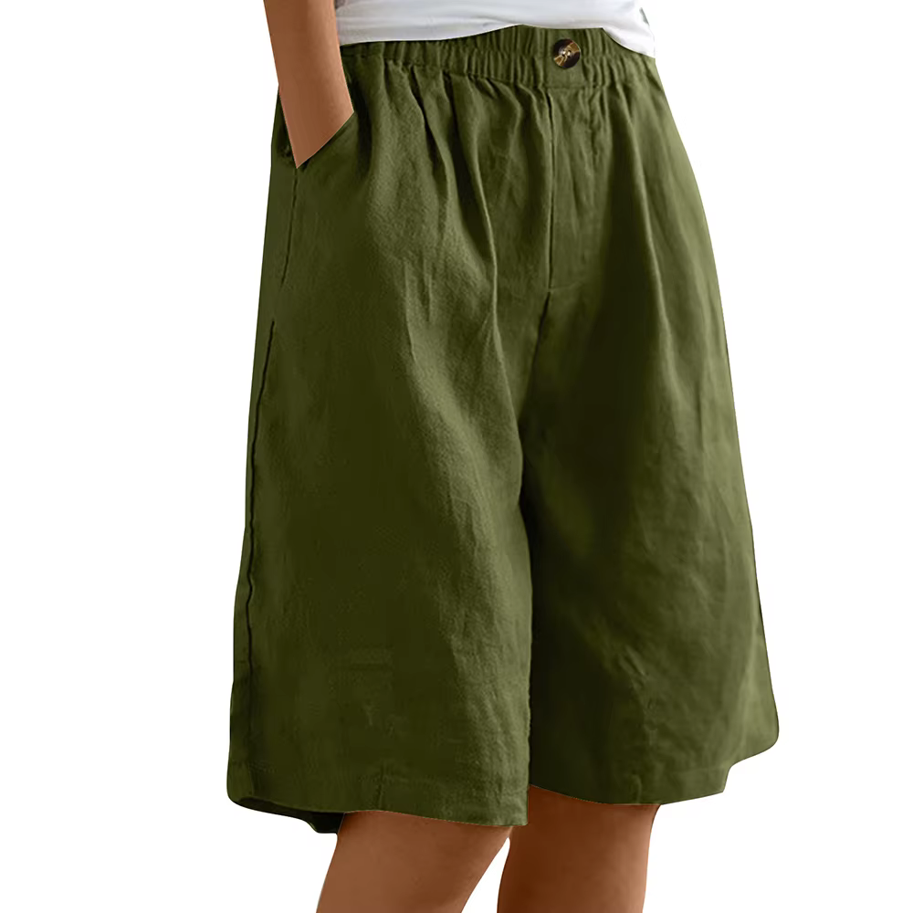 Bermuda grande taille en coton et lin pour femme, pantalon court avec poches, surdimensionné, taille
