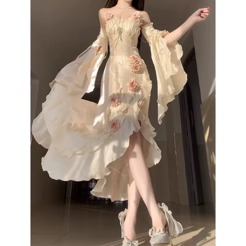Nicemix – robe longue en velours, queue de poisson, fendue, dos nu, Lolita, élégante, royale, haut d