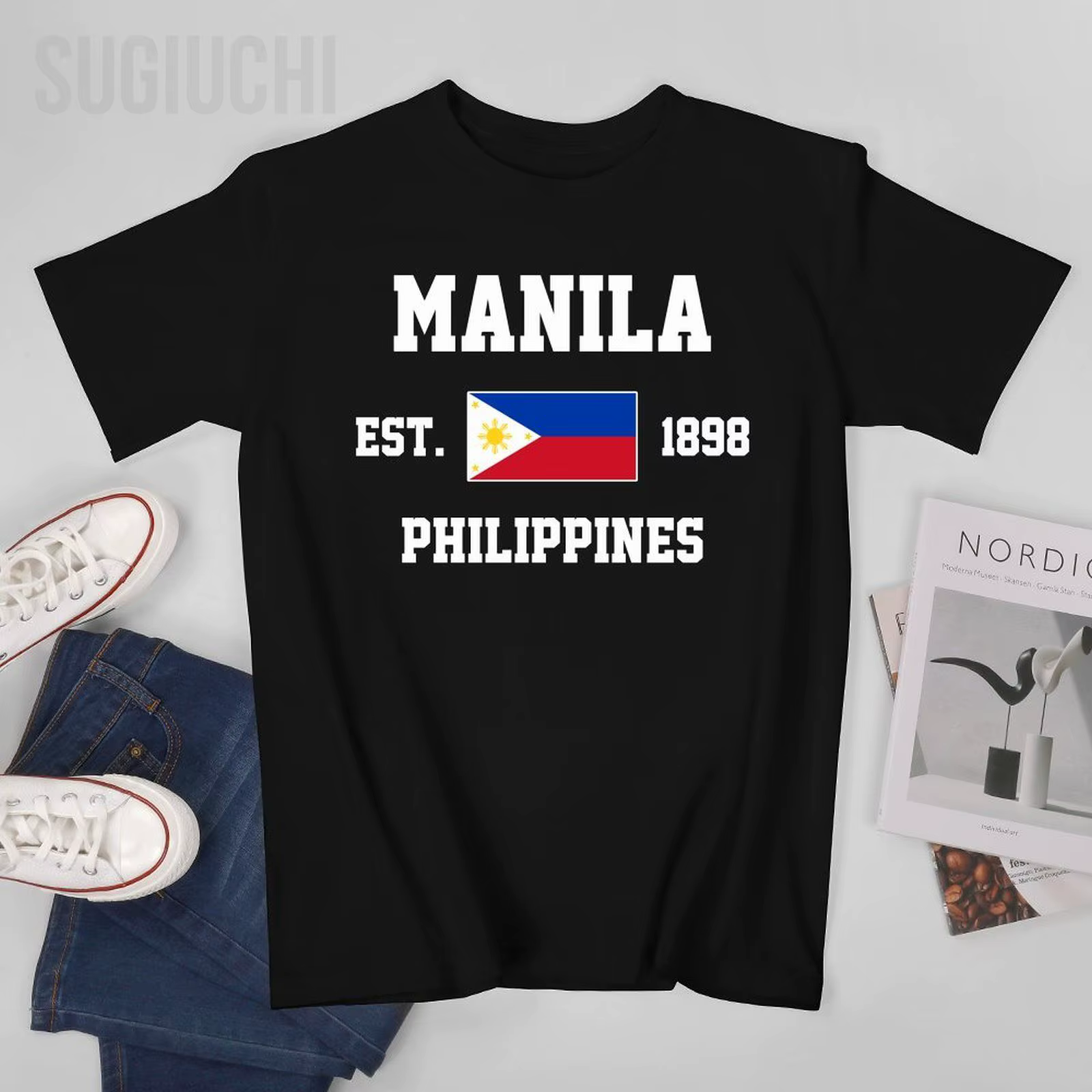 T-shirt à col rond pour hommes et femmes, 100% coton, drapeau patriotique des Philippines EST.1898 M