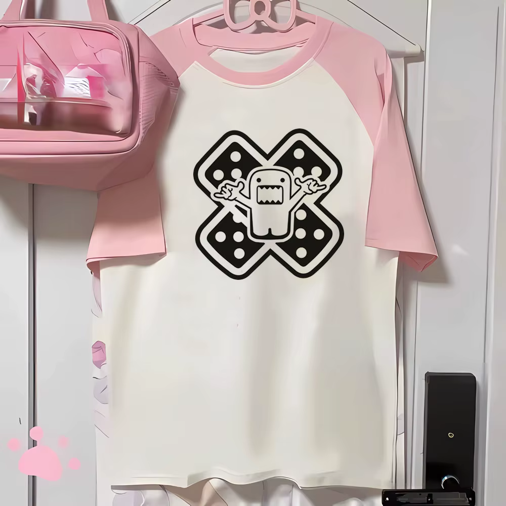 Domo Kun-T-shirt en tissu doux pour femme, vêtement de loisir, bande dessinée