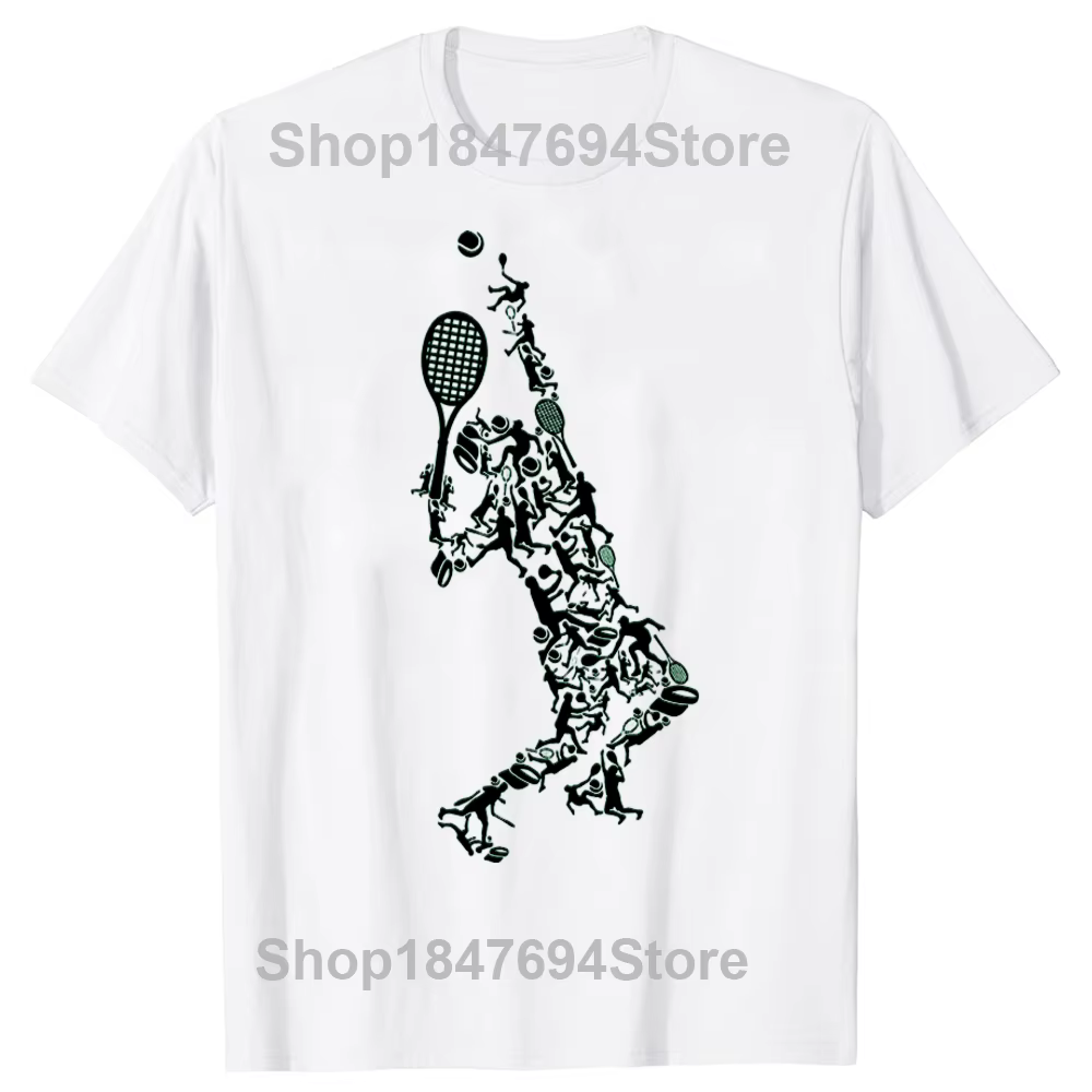 T-shirt graphique IkRacket dans le dessin pour hommes, positions de joueur de tennis drôles, mode dé