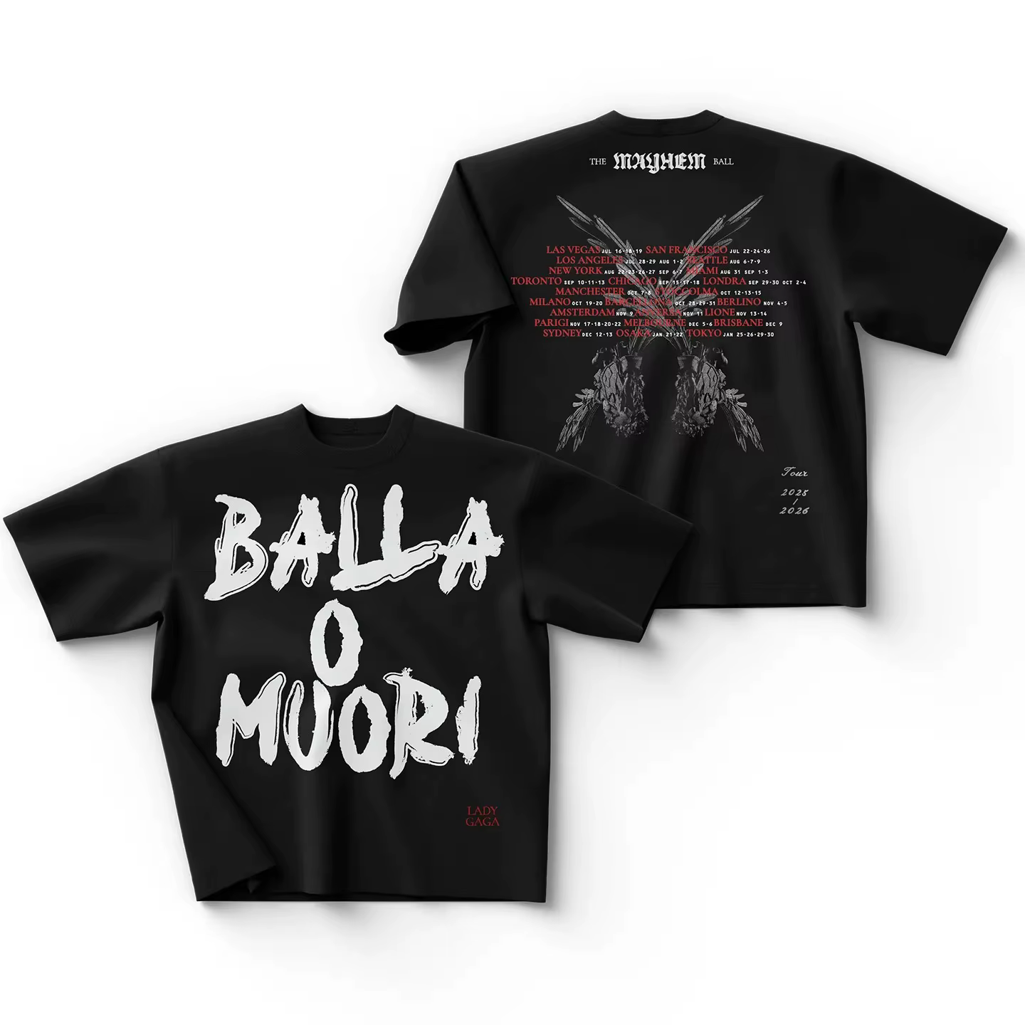 Lady GAGA T-shirt graphique 2025-2026 Mayhem Ball Tour Balla O Muori Dance ou Die T-shirt surdimensi