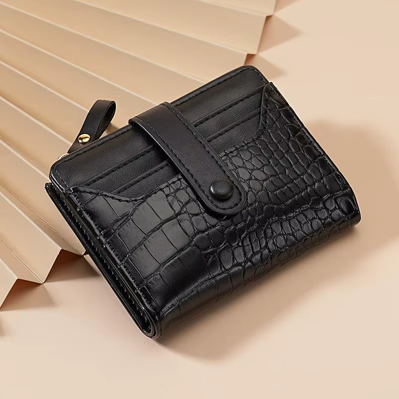 Fentes multi-cartes femmes court portefeuille mode cuir PU couleur unie fermeture éclair pochette Cr
