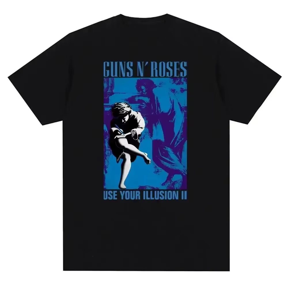 T-shirt à imprimé graphique Guns N Roses, t-shirt vintage de groupe de rock, streetwear, manches cou