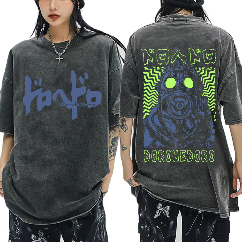 Anime japonais Dorohedoro Kaiman Vintage lavé T-shirt hommes femmes Cool Manga graphique T-shirts go