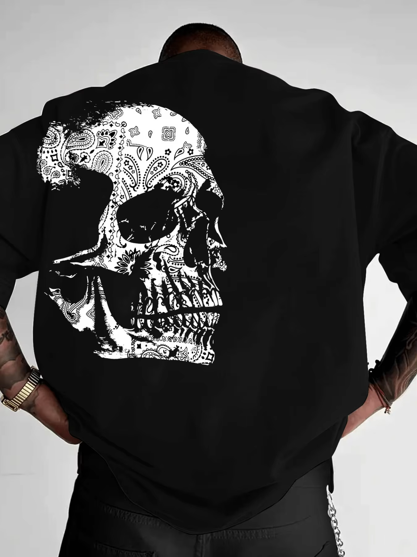 T-shirt homme été 2026 à motif tête de mort, en coton respirant, coupe oversize décontractée, col ro
