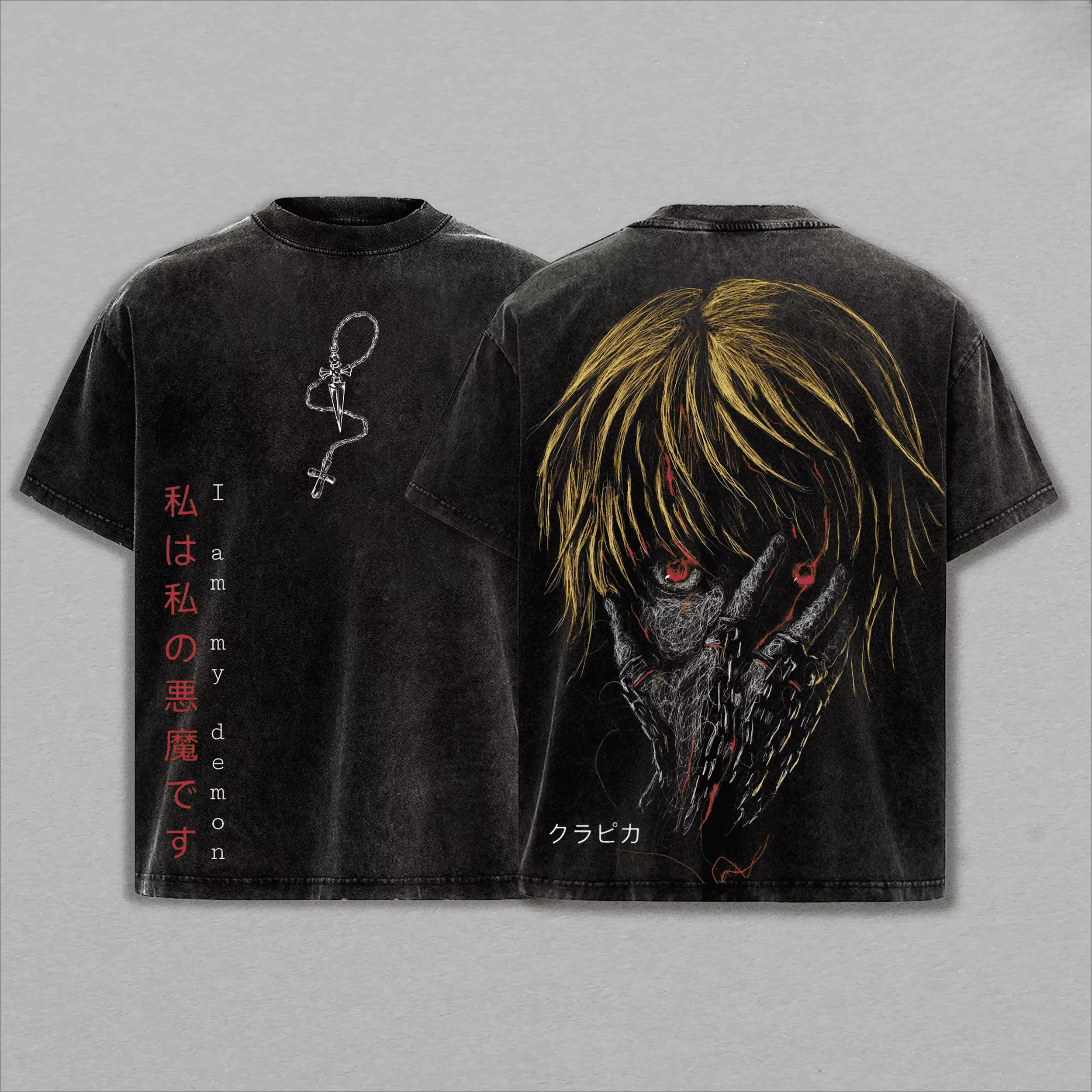 HUNTER×HUNTER Kurapika T-shirt Vintage délavé surdimensionné, T-shirt d'été à manches courtes, décon