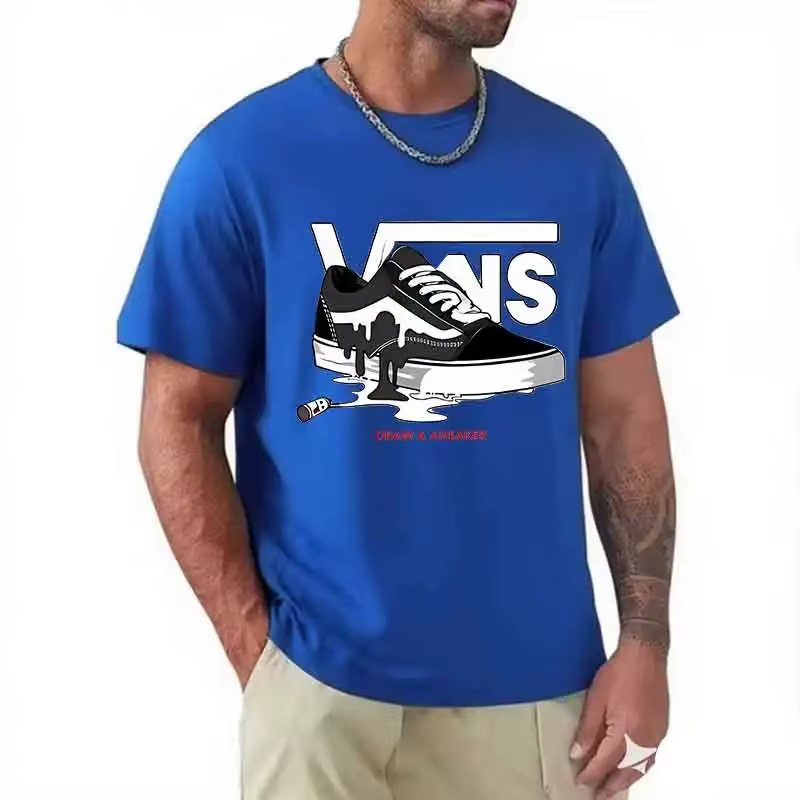 T-shirt Homme Col Rond Manches Courtes Imprimé Coton Pur Décontracté Polyvalent Nouvelle Collection 