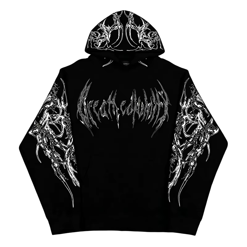 Sweat-shirt à capuche pour homme 2025, imprimé crâne gothique et épines, doublé polaire, streetwear 