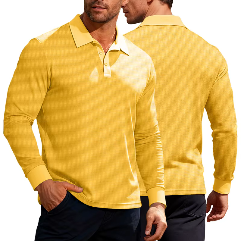 Polo à manches longues pour hommes, col à boutons décontracté, vêtements de vacances, T-Shirt à moti