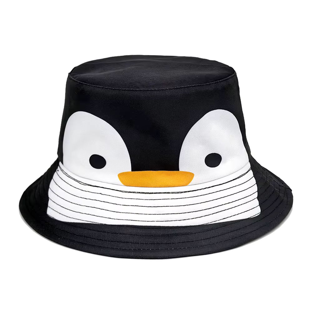 Casquette de pêche imprimée pingouin de dessin animé, chapeau seau unisexe à la mode pour l'extérieu