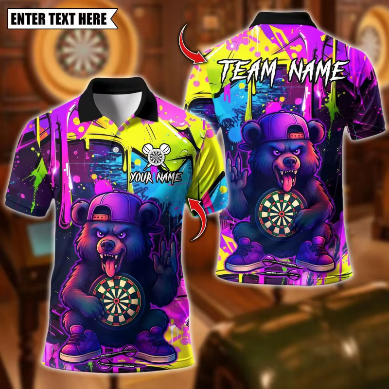 Polo ours coloré imprimé en 3D pour hommes, T-Shirts à motif de fléchettes personnalisés, amples, Sp