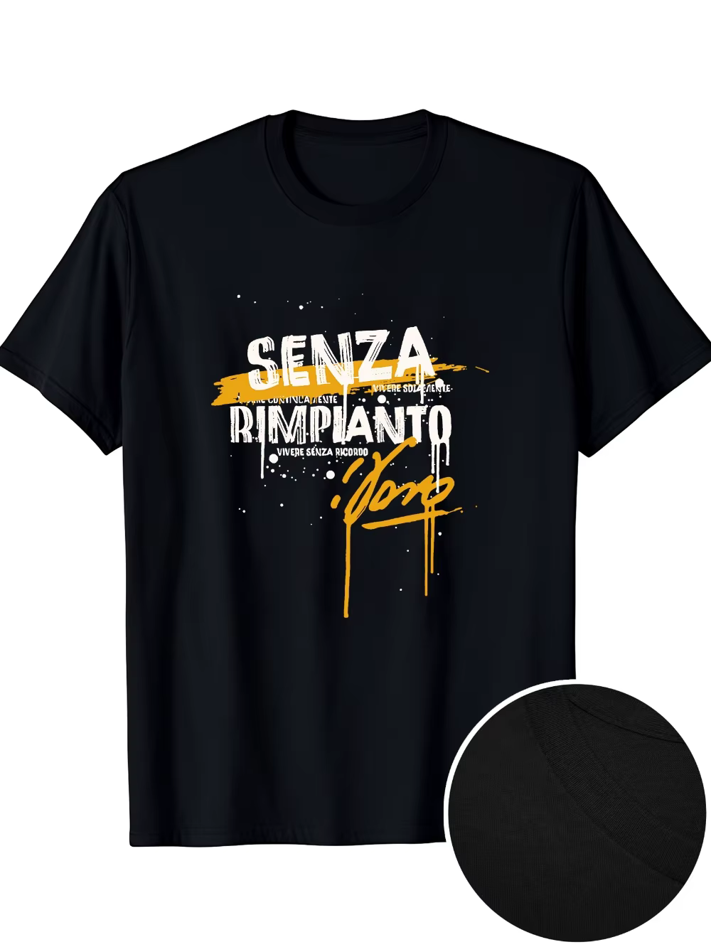 T-shirt à motif rébelliant Vasco Rossi - Noir avec des touches jaunes et blanches audacieuses, T-shi