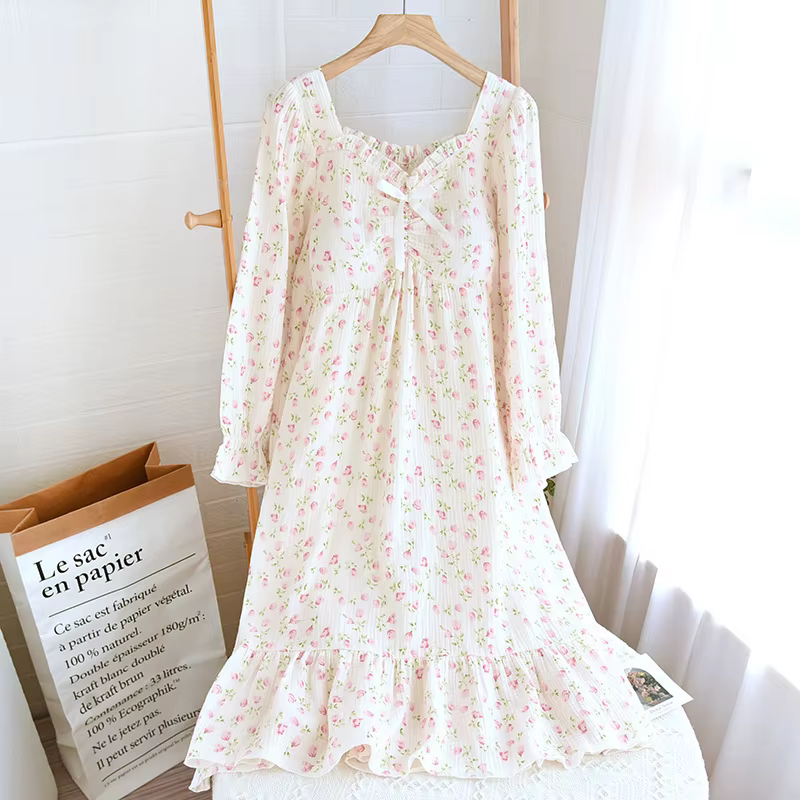 Vêtements de nuit en coton chemise de nuit et pyjama costume pour femmes printemps mignon doux maiso