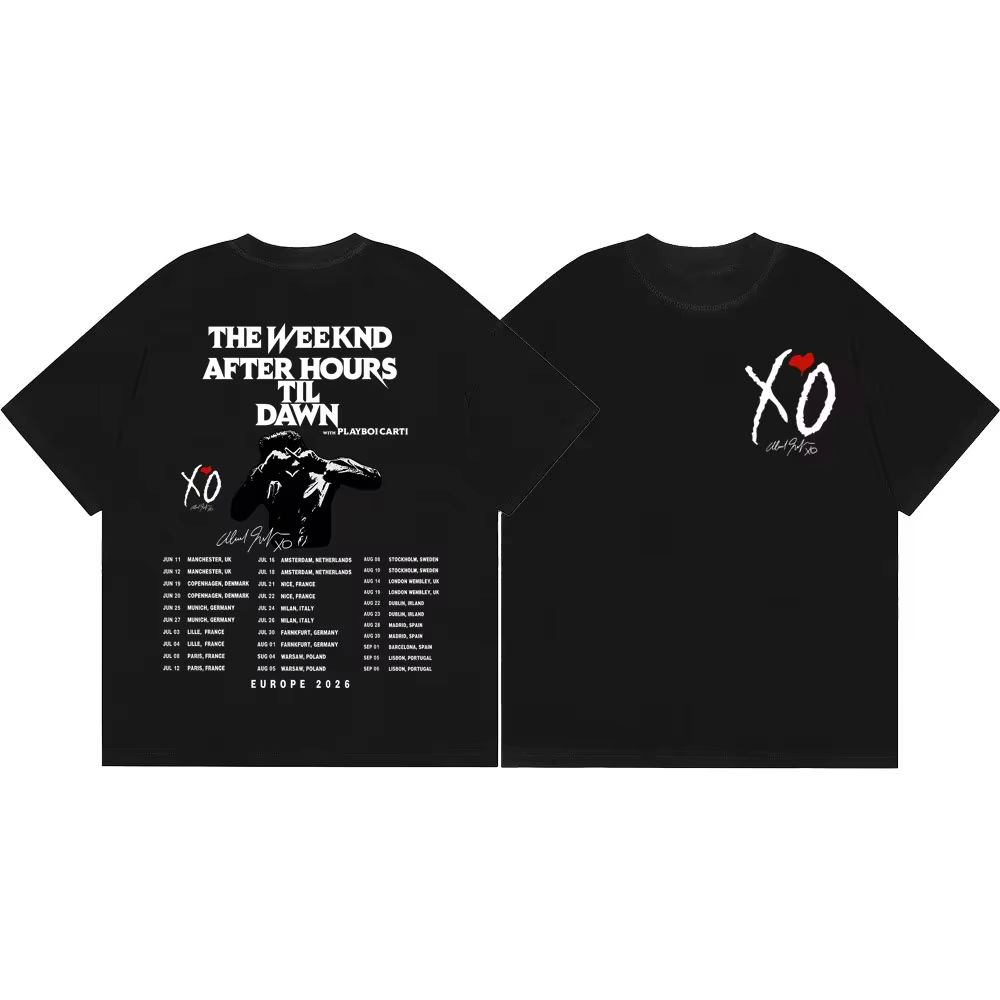 T-shirt graphique The Weeknd After Hours Til Dawn Tour 2026, T-shirt vintage hip-hop à manches court