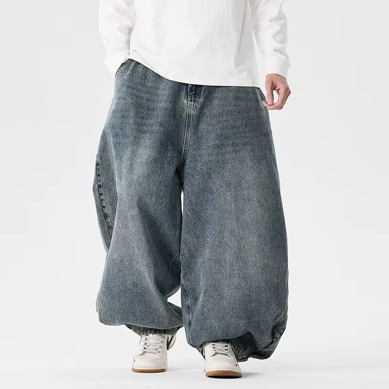 Denim pantalon à jambes larges hommes mode pantalons décontractés lâche Hip Hop lanterne pantalon St