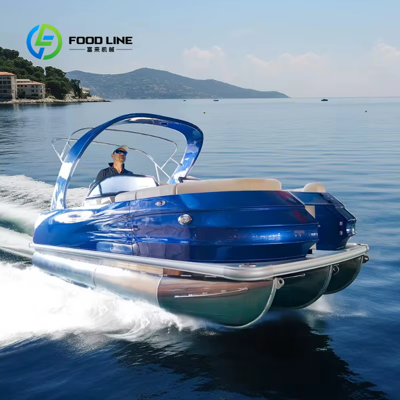 Bateau ponton sportif en aluminium personnalisé avec moteur hors-bord, double console, certifié CE, 