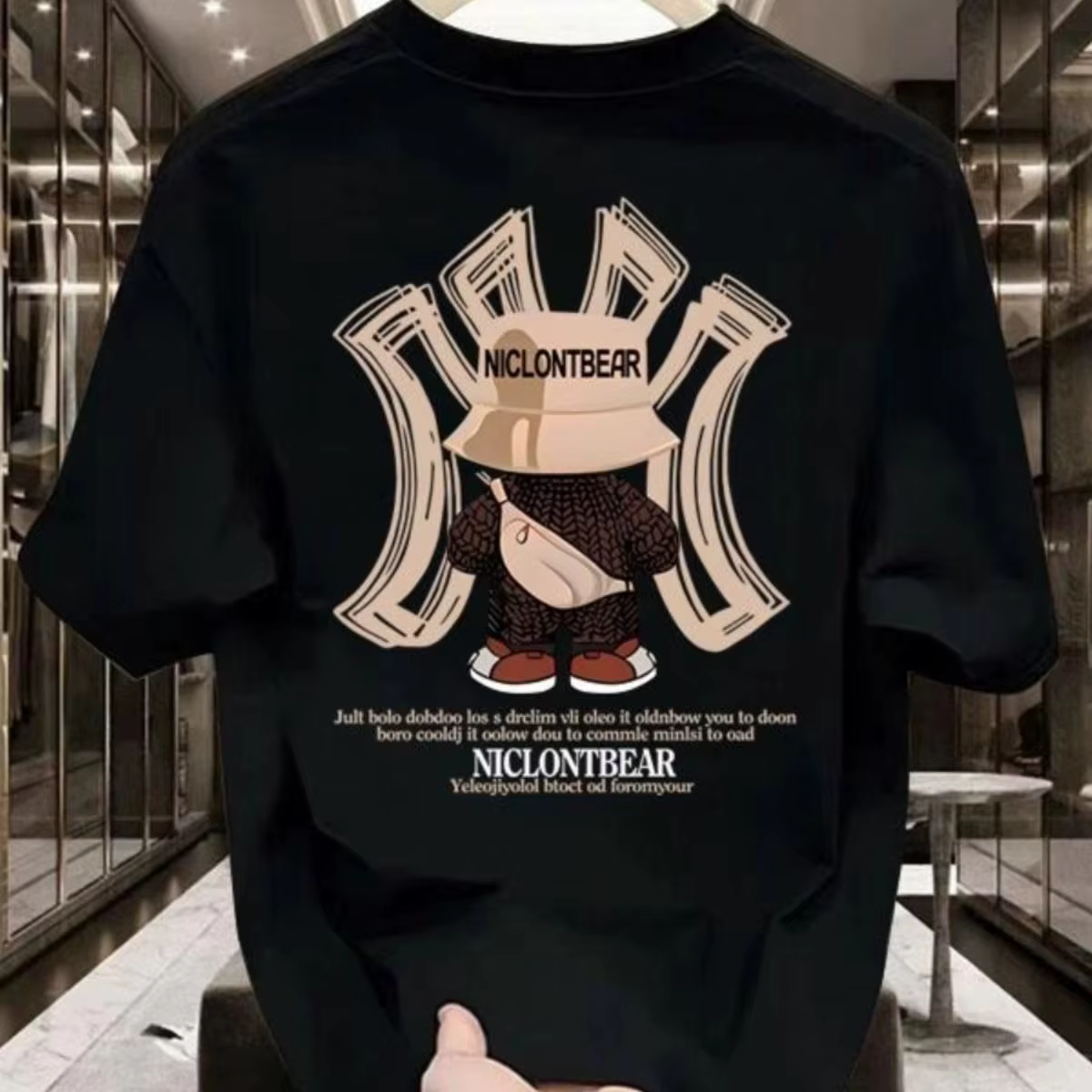 T-shirt graphique à motif d'ours, streetwear, hauts décontractés, 100% coton, t-shirt pour homme, ét