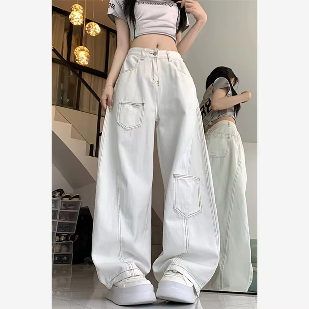 Pantalon à jambes larges avec cordon de serrage pour femme, toile d'automne, Cargo multi-poches, uti