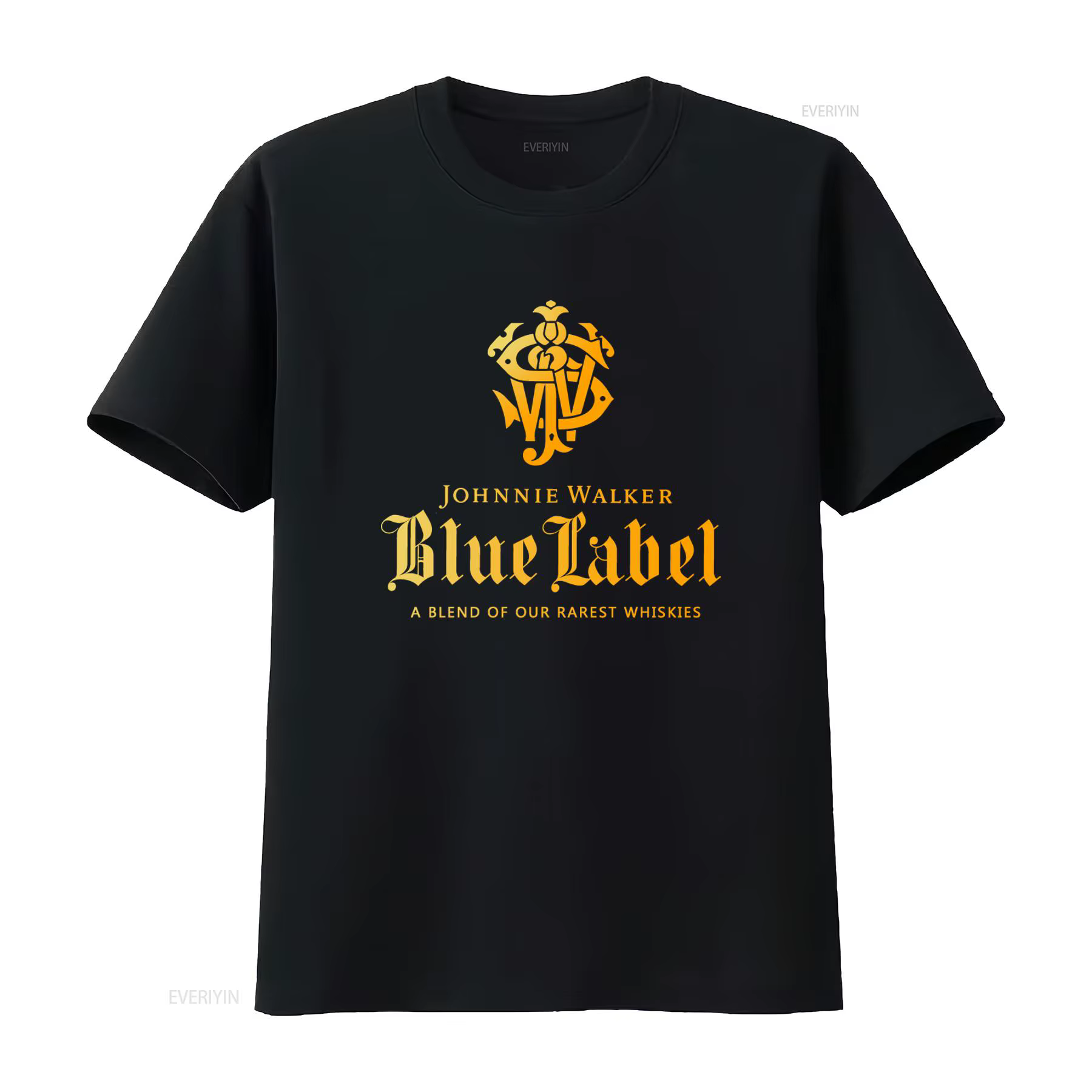 T-shirt unisexe Johnnie Walker Blue Label pour homme et femme avec logo whisky premium, design vinta