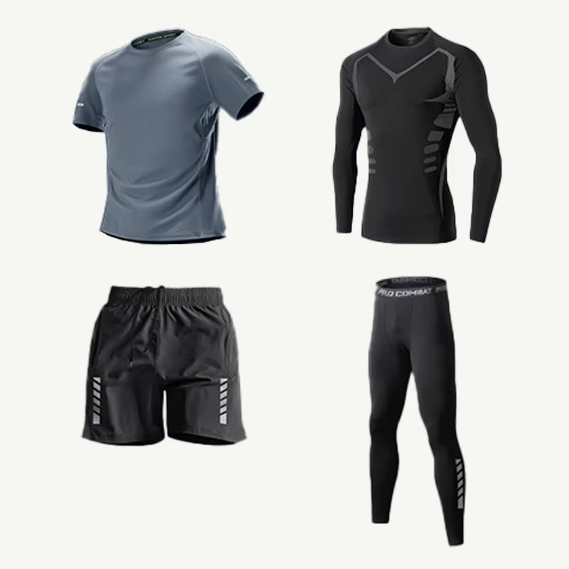 Ensemble de survêtement 4 pièces pour homme – Tenue de sport respirante pour l'entraînement et l'exe