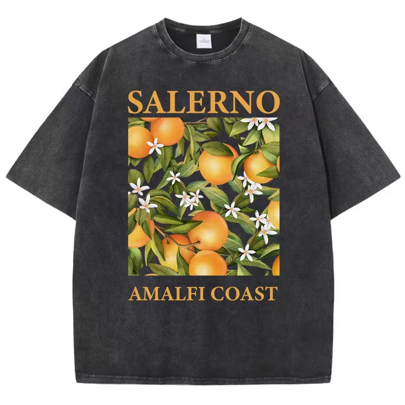 T-shirt à manches courtes délavé pour hommes, Design Orange frais, haut Hip Hop décontracté, ample, 