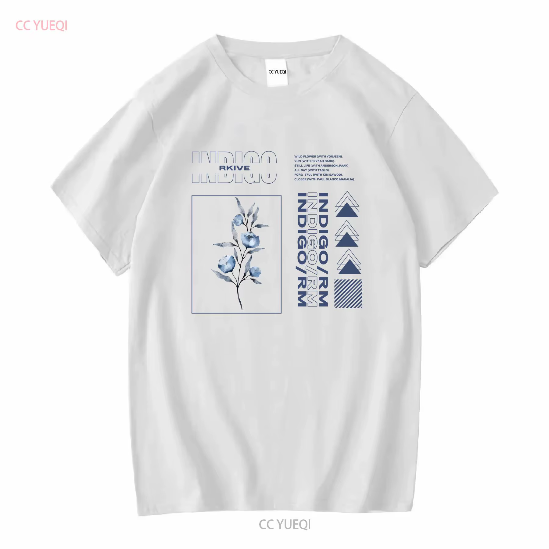 RM Indigo T-shirt manches longues ou courtes vintage Lavé Confortable Polyvalent Élégant streetwear 