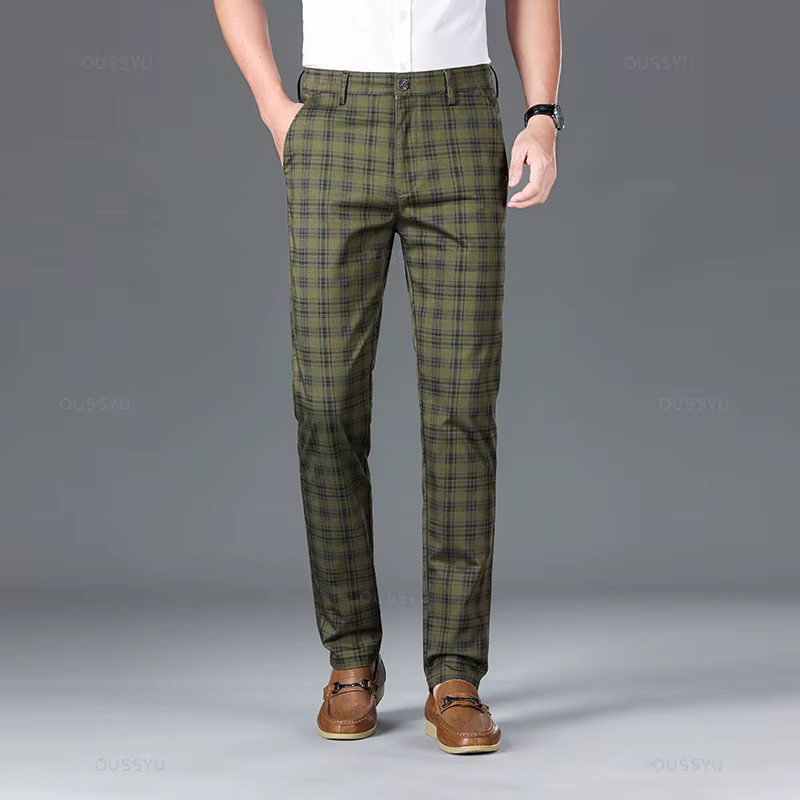 OUSSYU marque vêtements haute qualité pantalons à carreaux hommes classique affaires coton décontrac