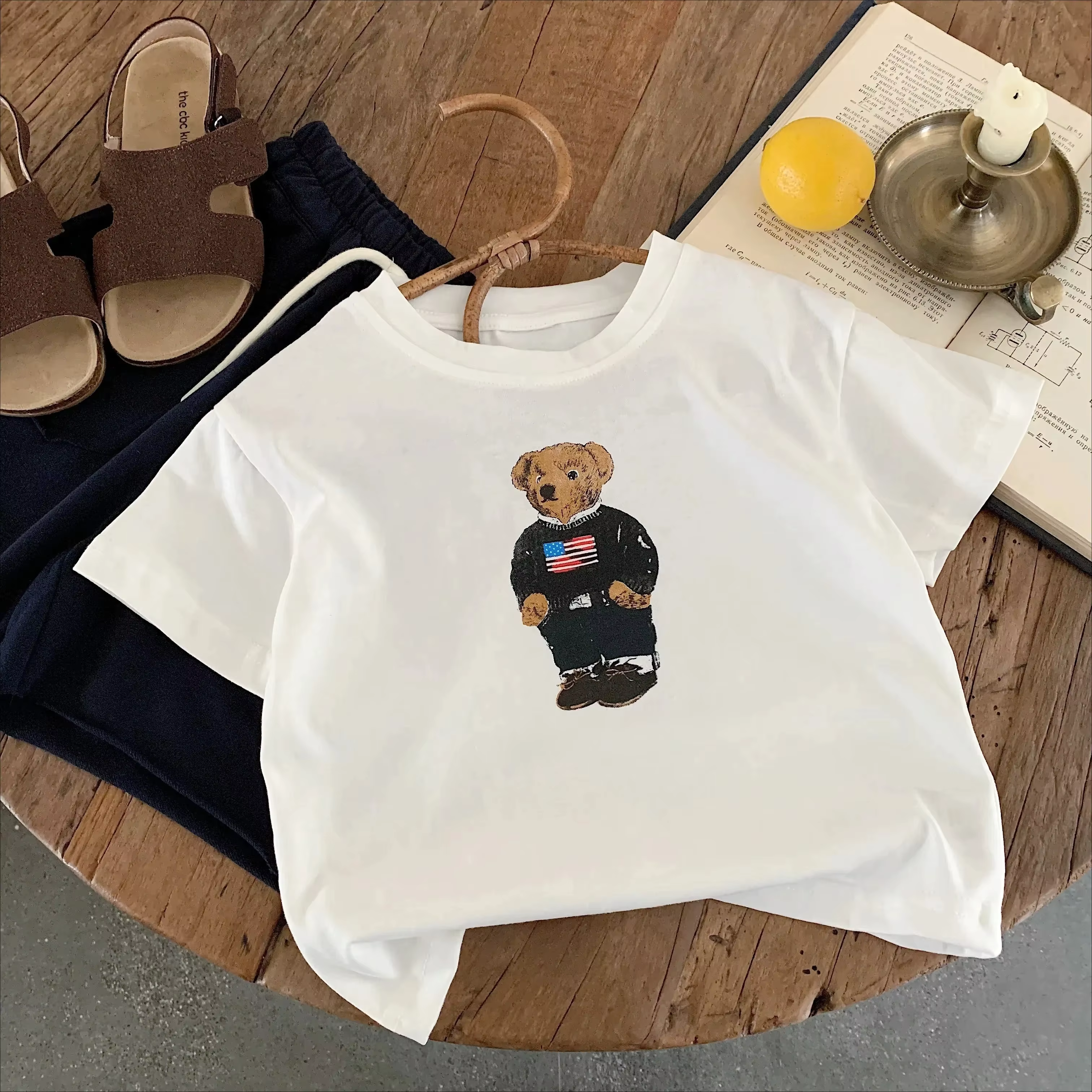 T-shirt pour enfants avec sucre ajouté, nouveau produit d'été pour garçons et filles, motif ours en 