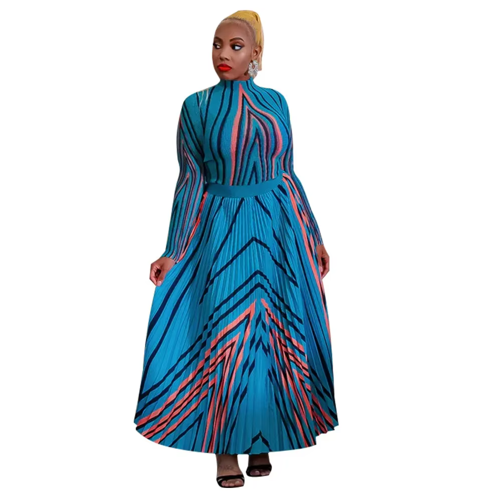 Vêtements africains pour femmes, ensemble deux pièces en Polyester imprimé à manches longues et col 