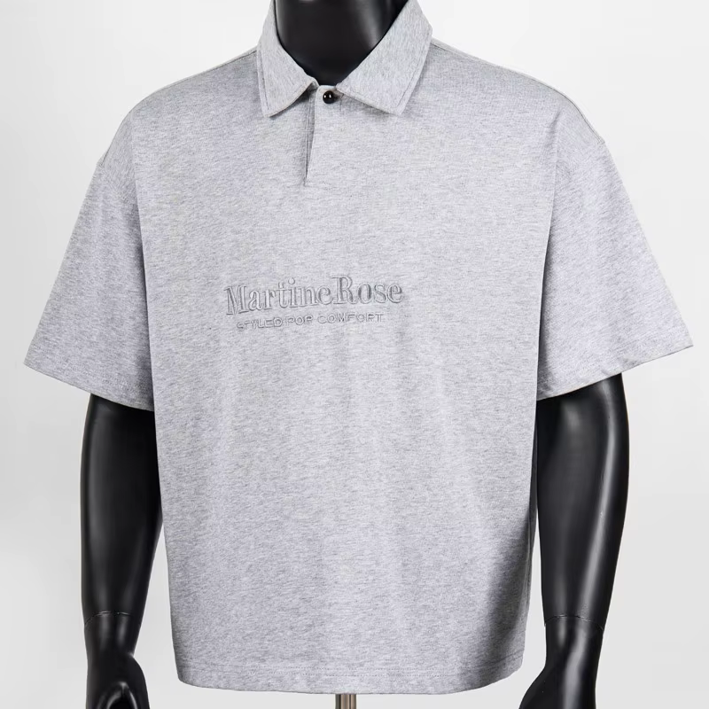 T-shirts d'été streetwear à manches courtes, col à revers, demi-boutonnage, avec logo lettre brodé, 