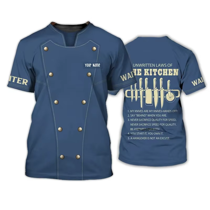 Couteau de cuisine graphique Chef T-shirt pour hommes femmes impression 3D faux motif T-shirt mode d