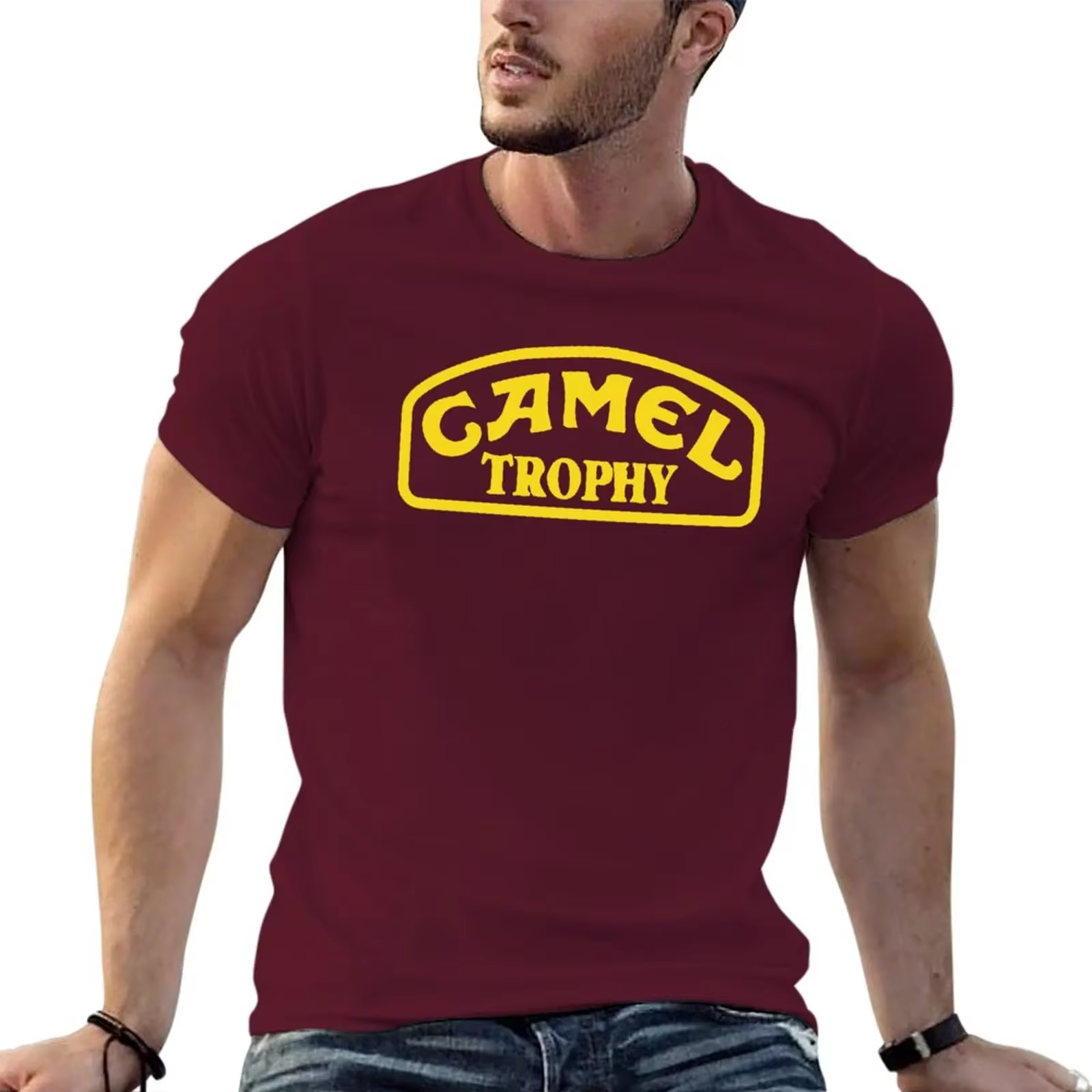 T-shirt jaune avec trophée camel pour hommes, t-shirts graphiques