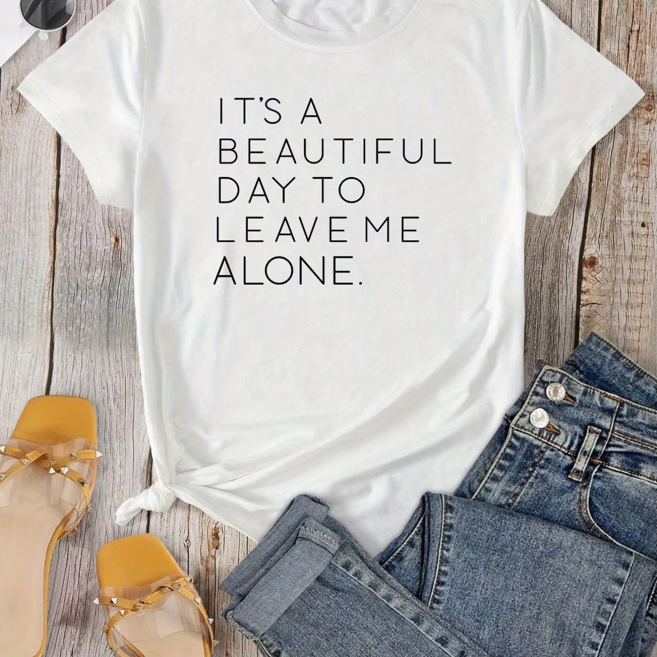T-shirt décontracté à col rond imprimé Leave Me Alone, T-Shirts amples à manches courtes à la mode p