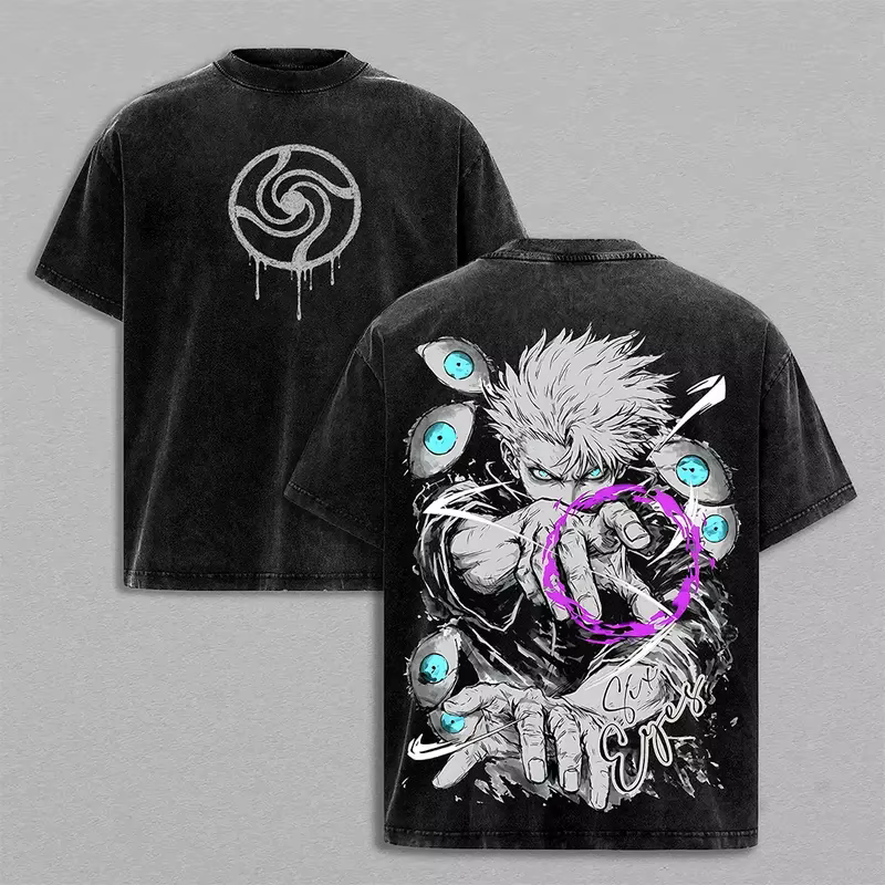 T-shirt Jujutsu Kaisen Gojo Satoru, mode anime, t-shirt délavé, vêtements pour hommes et femmes, été