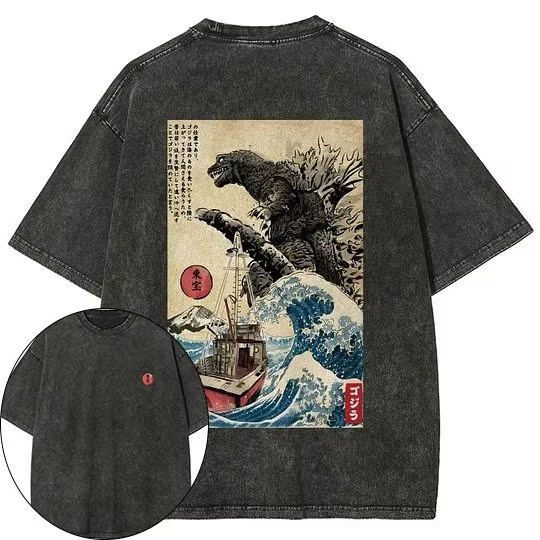 Godzilla japonais Anime hommes et femmes T-shirts pur coton lavé vieux rétro Y2k Harajuku surdimensi