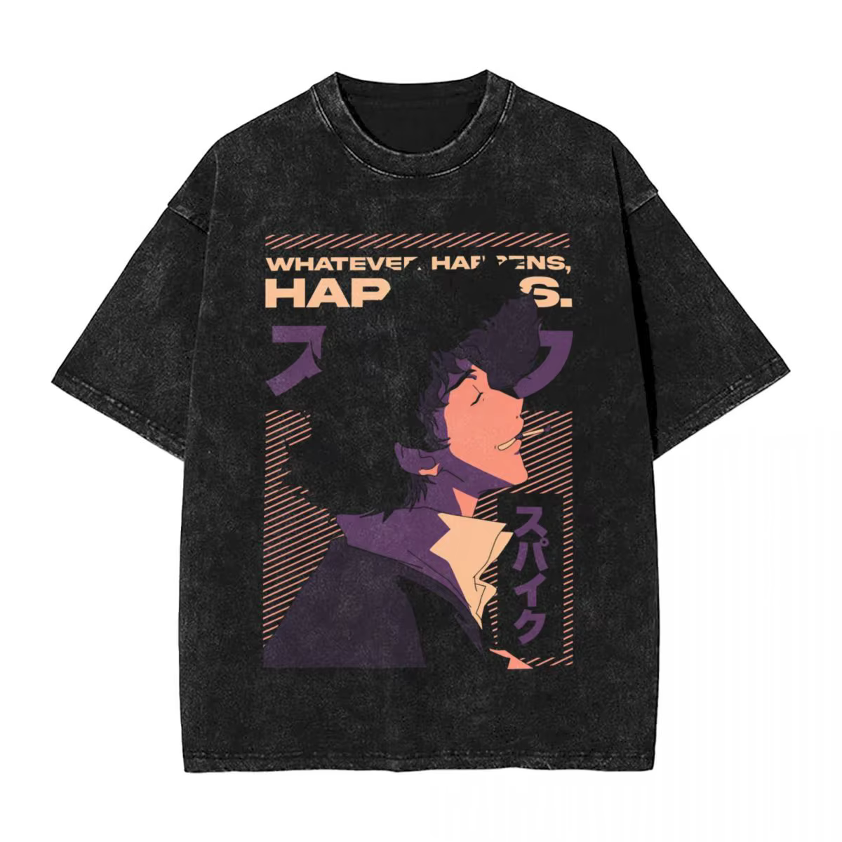 Manga Cowboy Bebop Spike Spiege graphique t-shirt Vintage lavé surdimensionné T-Shirts à manches cou